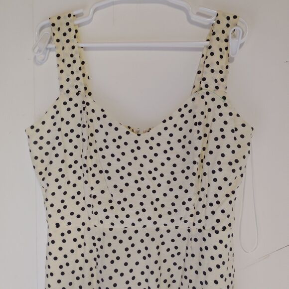 Rachel Zoe Women Sleeveless Rayon Midi Dress SZ 12 Cream/Polka Dot Retro Pin Up - Picture 2 of 9